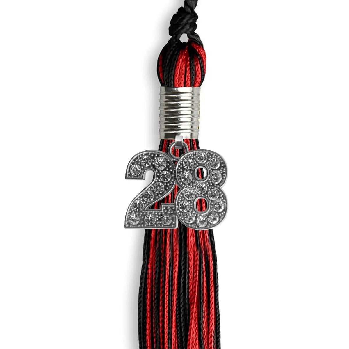 Black/Red Mixed Color Graduation Tassel with Silver Bling Charm - Endea Graduation