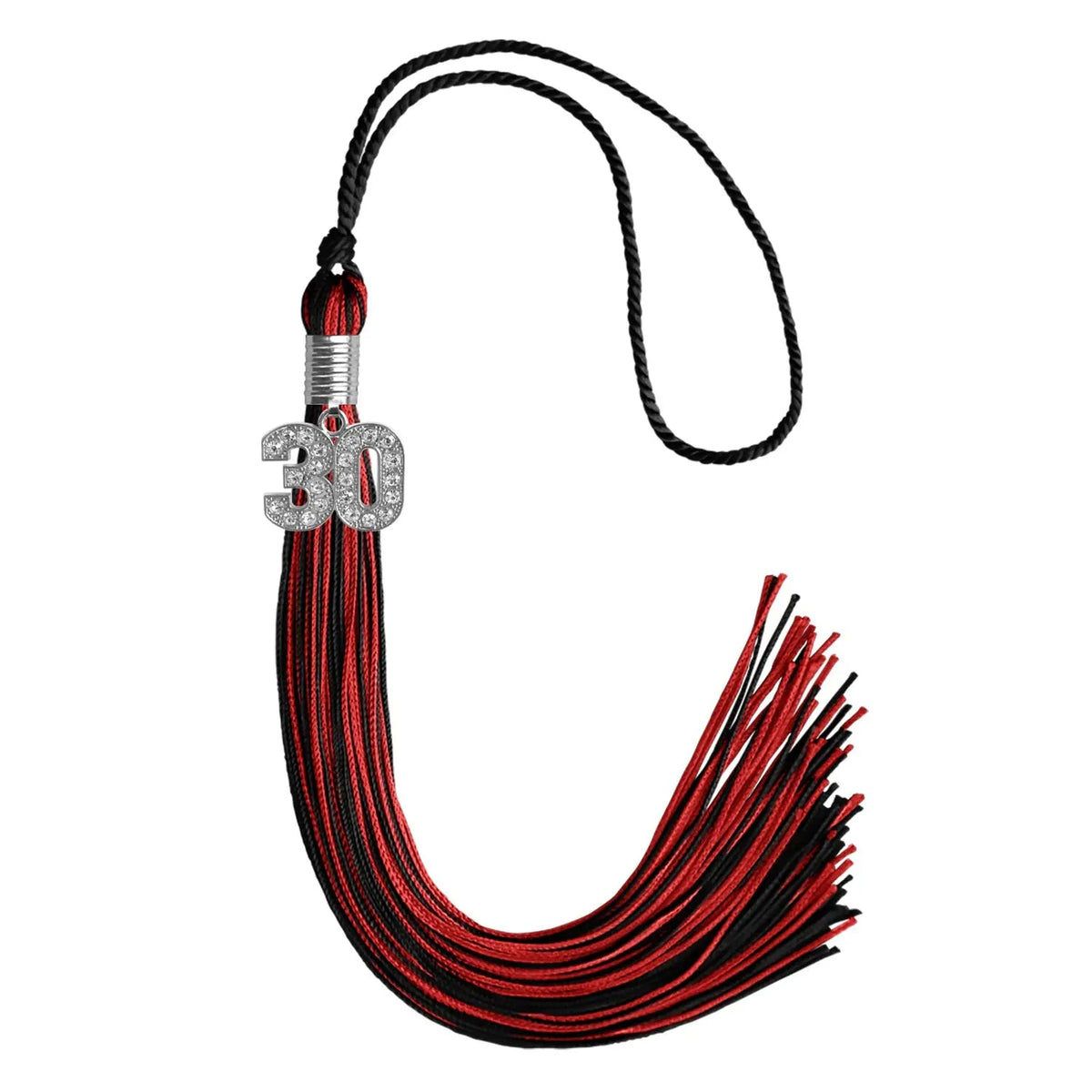 Black/Red Mixed Color Graduation Tassel with Silver Bling Charm - Endea Graduation