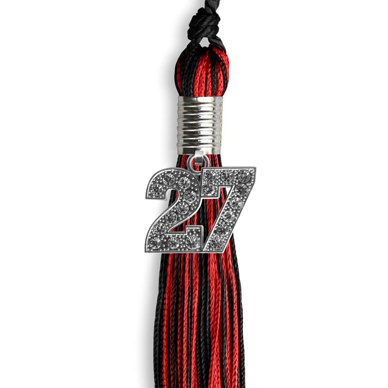 Black/Red Mixed Color Graduation Tassel with Silver Date Drop - Endea Graduation