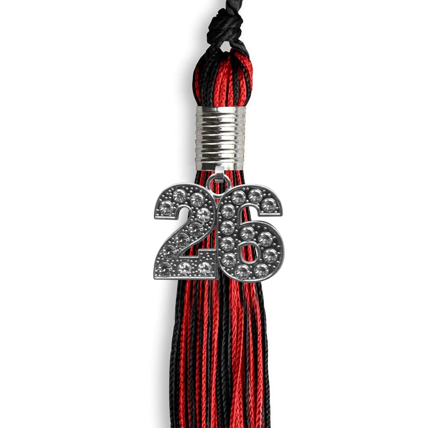 Black/Red Mixed Color Graduation Tassel with Silver Date Drop - Endea Graduation