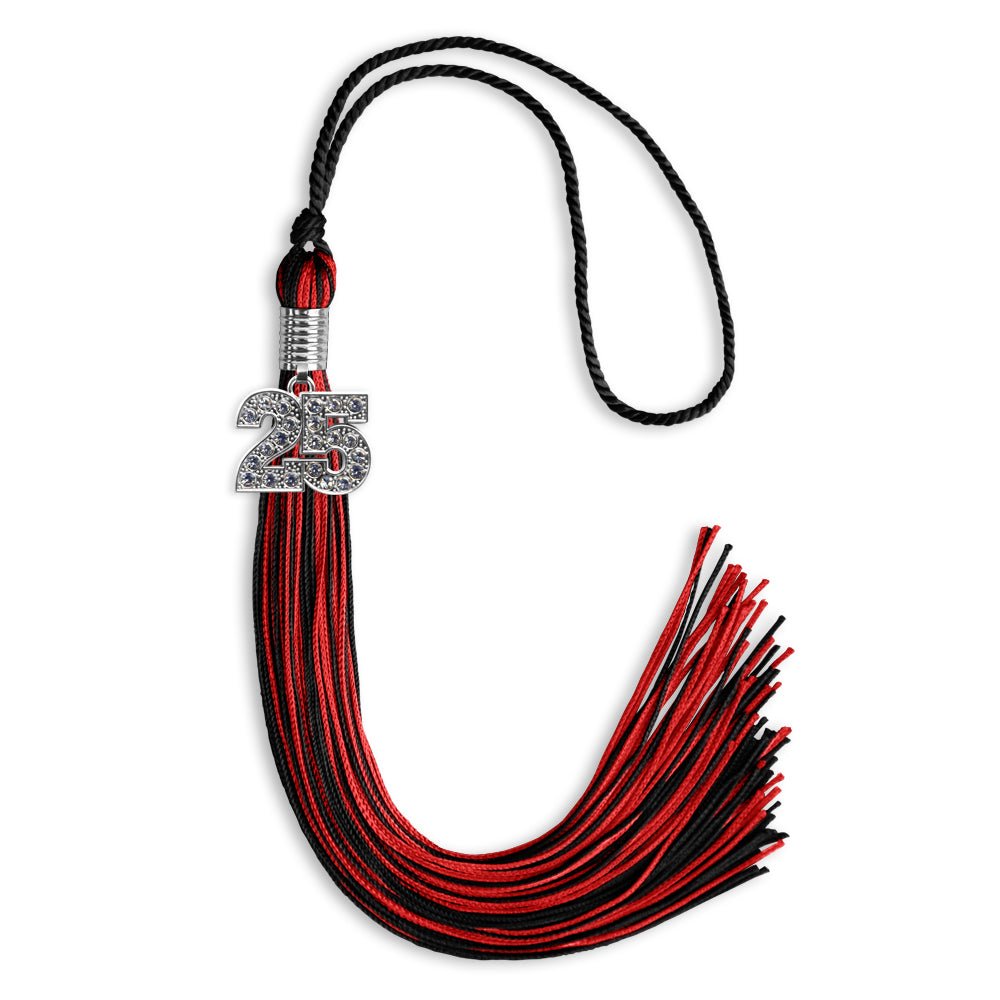 Black/Red Mixed Color Graduation Tassel with Silver Date Drop - Endea Graduation