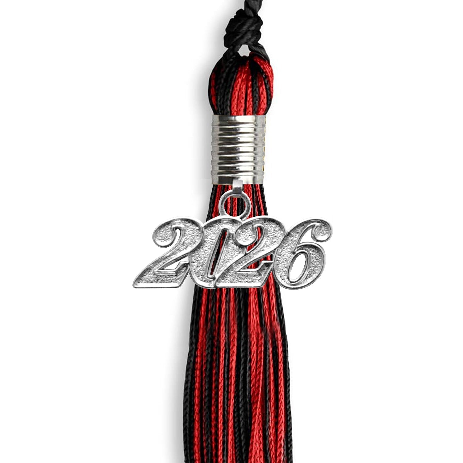 Black/Red Mixed Color Graduation Tassel with Silver Date Drop - Endea Graduation