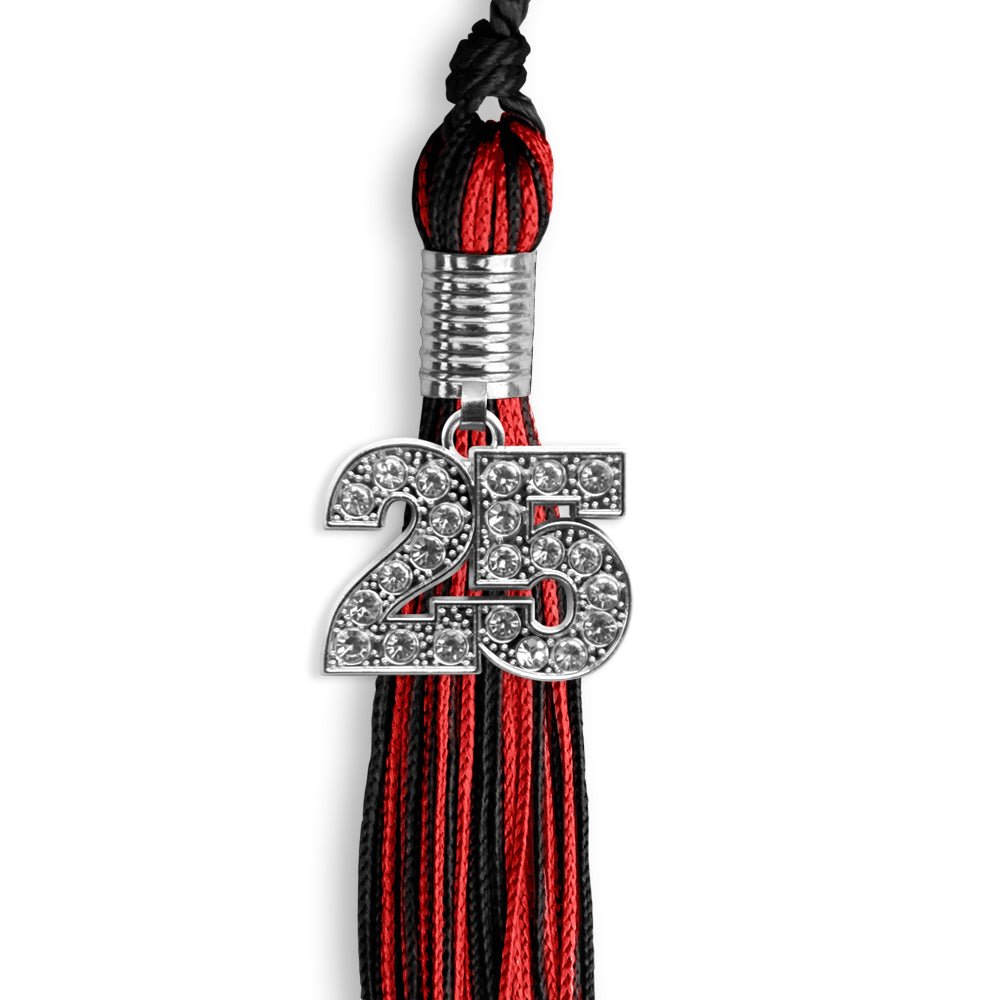 Black/Red Mixed Color Graduation Tassel with Silver Date Drop - Endea Graduation