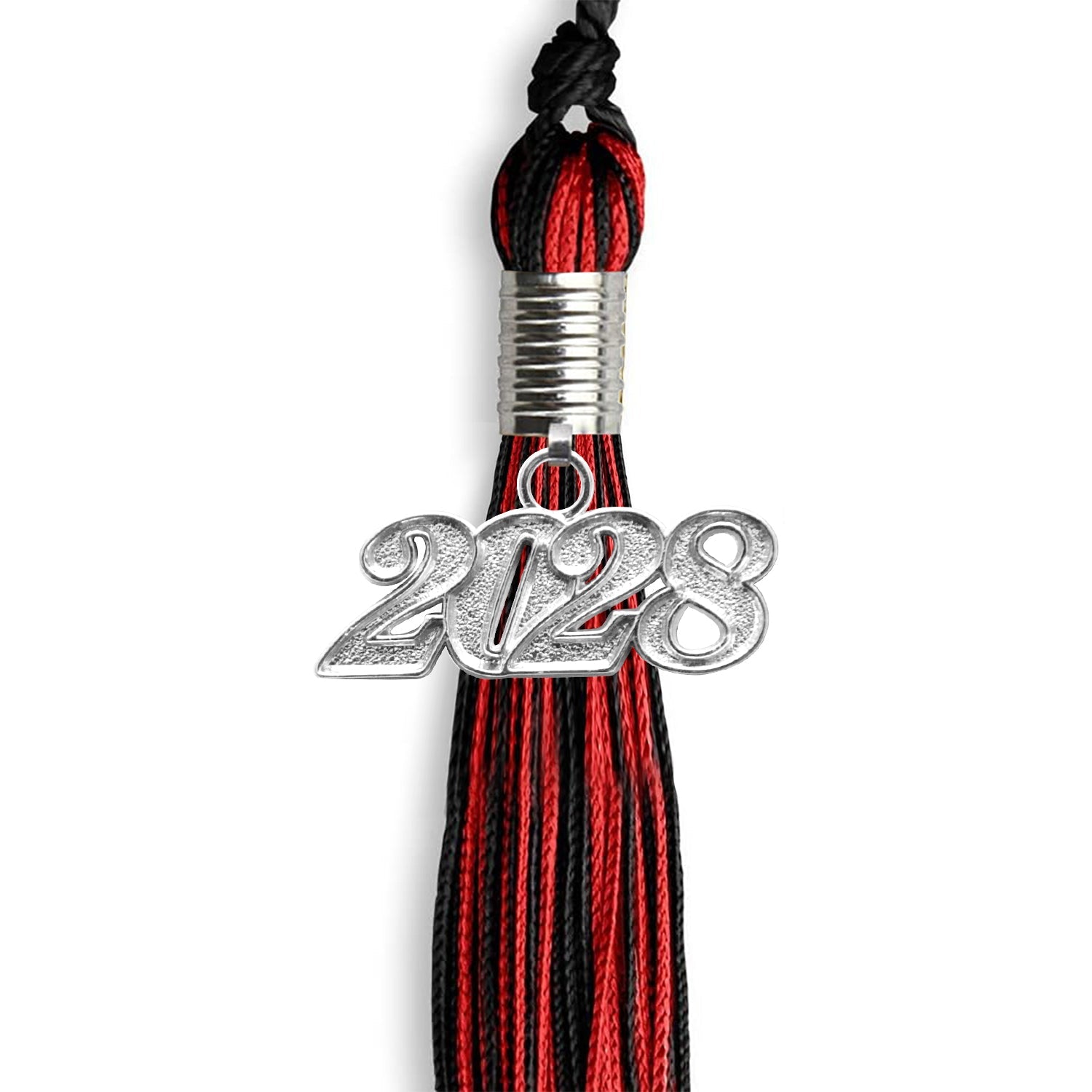 Black/Red Mixed Color Graduation Tassel with Silver Date Drop - Endea Graduation