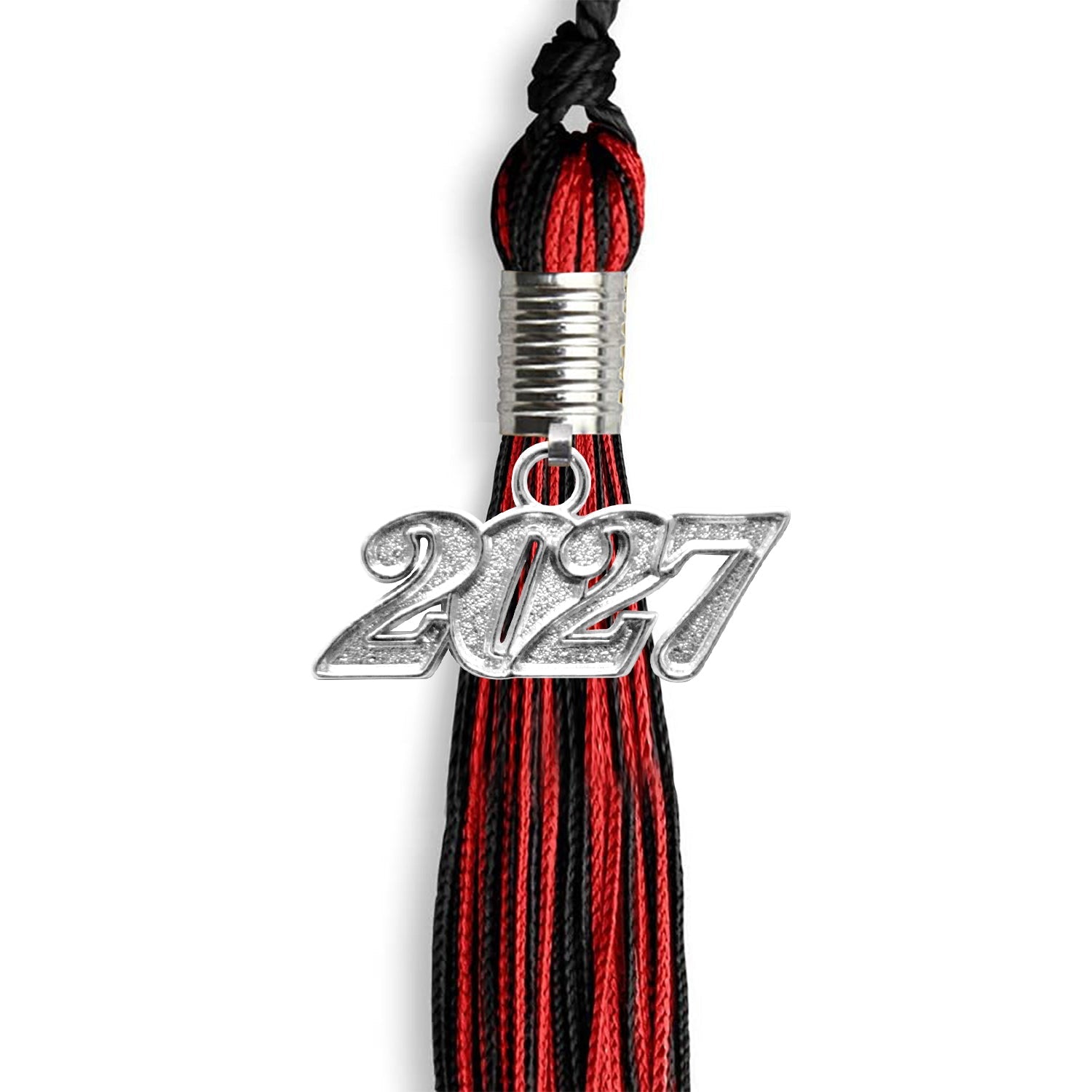 Black/Red Mixed Color Graduation Tassel with Silver Date Drop - Endea Graduation