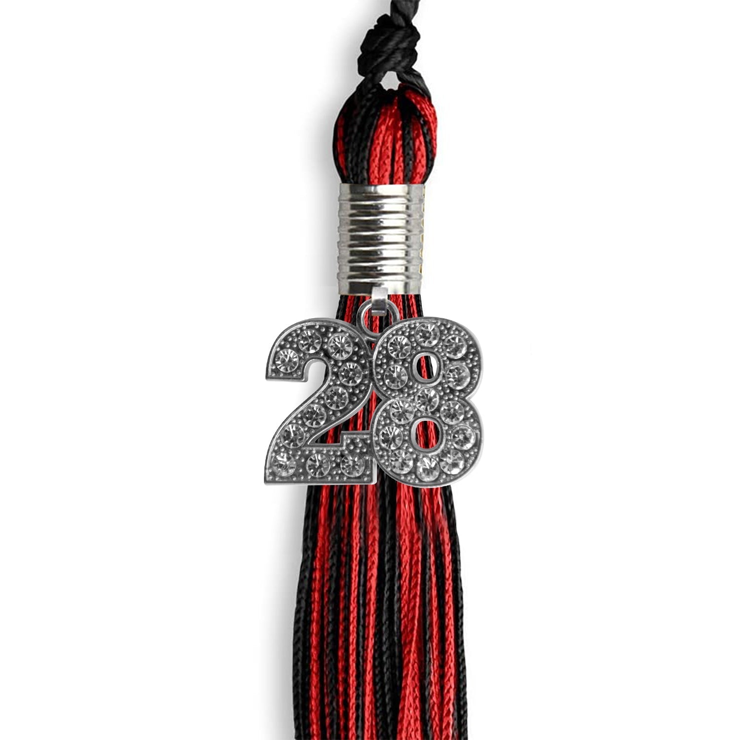 Black/Red Mixed Color Graduation Tassel with Silver Date Drop - Endea Graduation