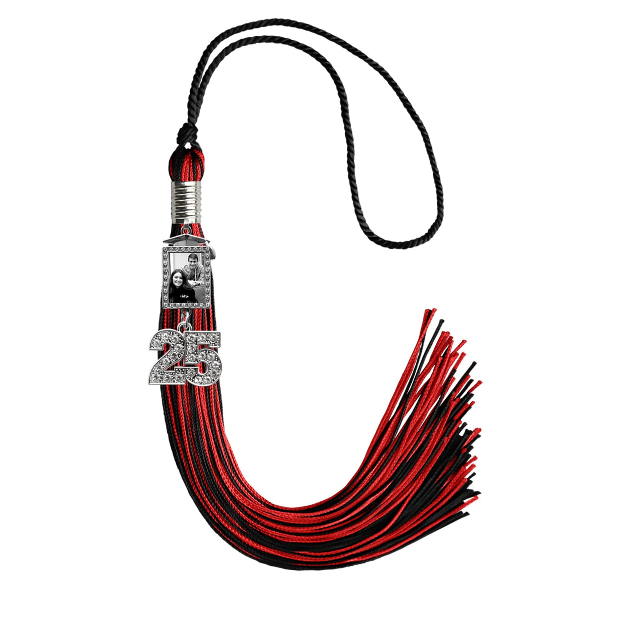 Black/Red Tassel with Photo Frame Charm and Bling Charm - Endea Graduation