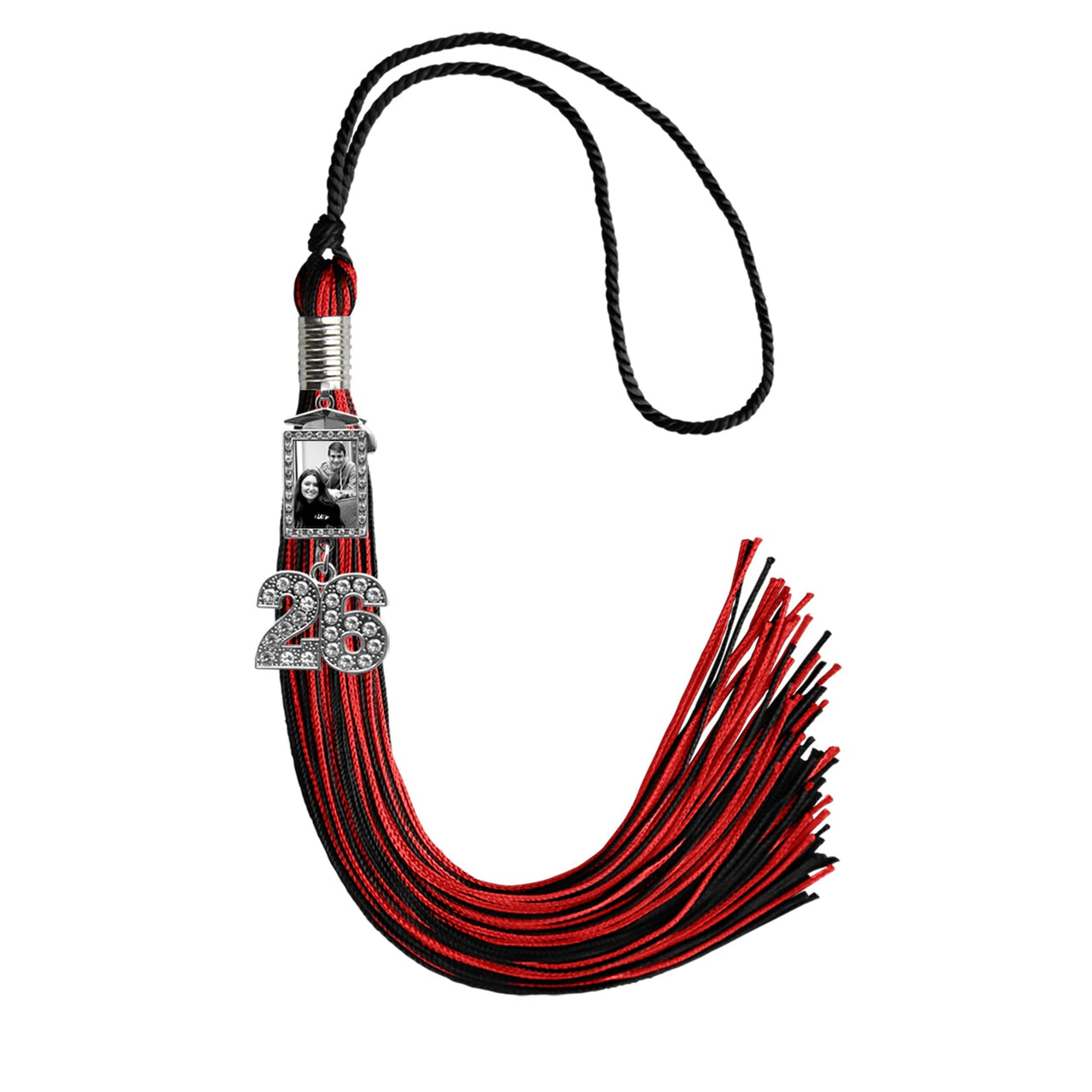 Black/Red Tassel with Photo Frame Charm and Bling Charm - Endea Graduation
