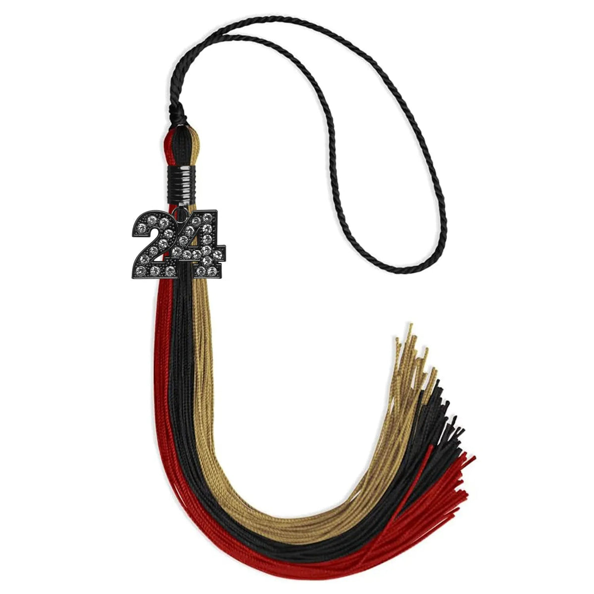 Black/Red/Antique Gold Graduation Tassel with Black Bling Charm - Endea Graduation