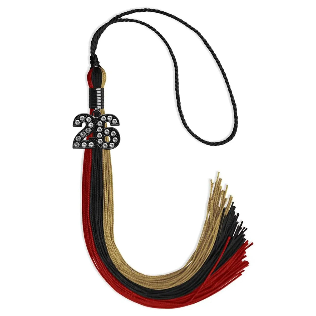 Black/Red/Antique Gold Graduation Tassel with Black Bling Charm - Endea Graduation