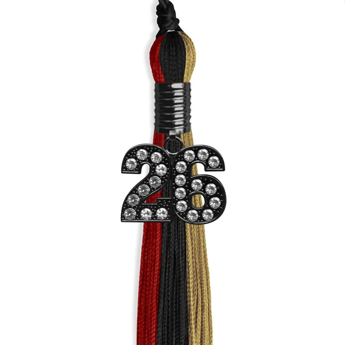 Black/Red/Antique Gold Graduation Tassel with Black Bling Charm - Endea Graduation