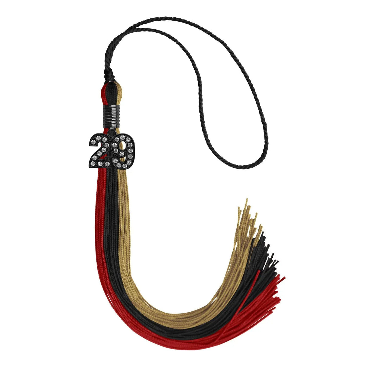 Black/Red/Antique Gold Graduation Tassel with Black Bling Charm - Endea Graduation