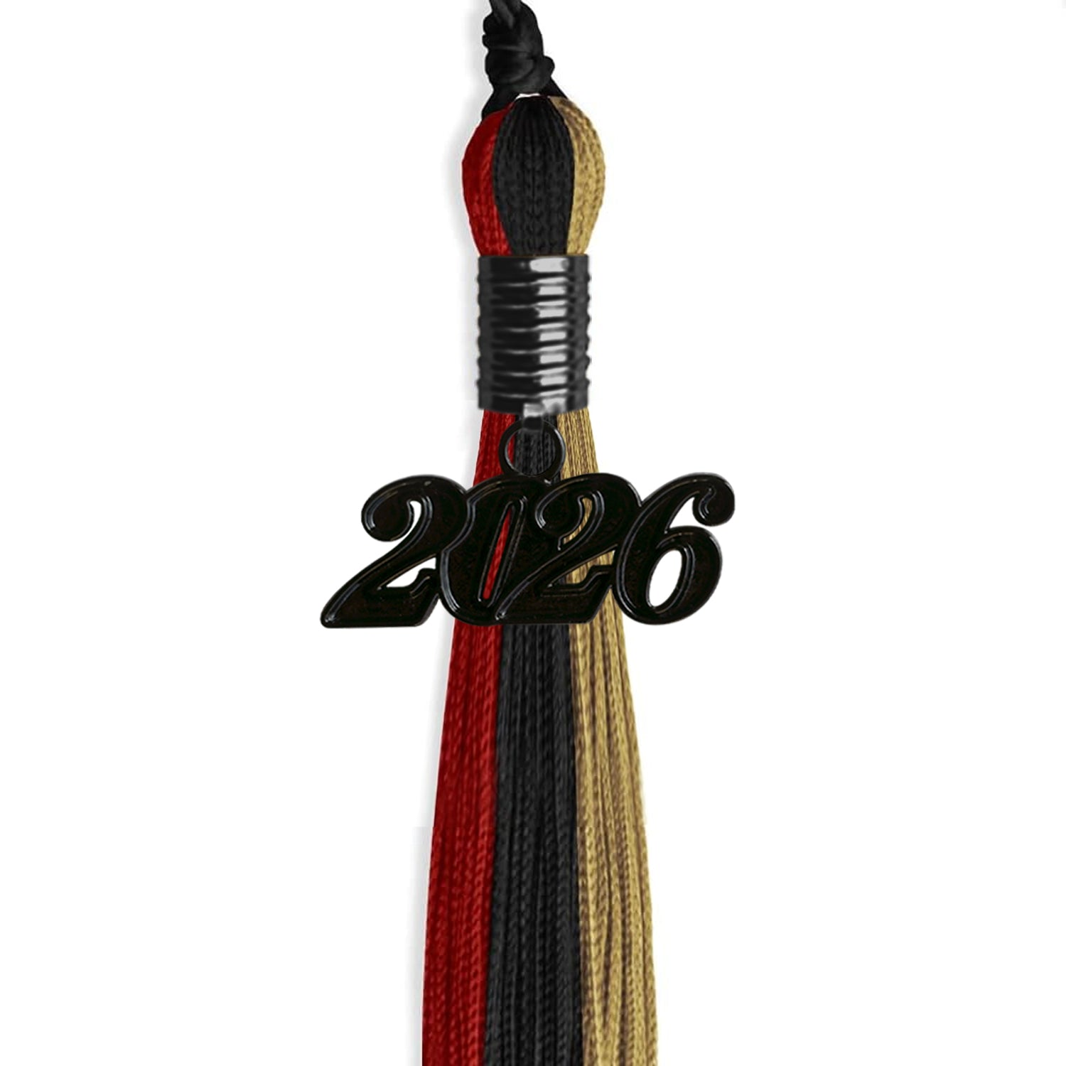 Black/Red/Antique Gold Graduation Tassel with Black Date Drop - Endea Graduation