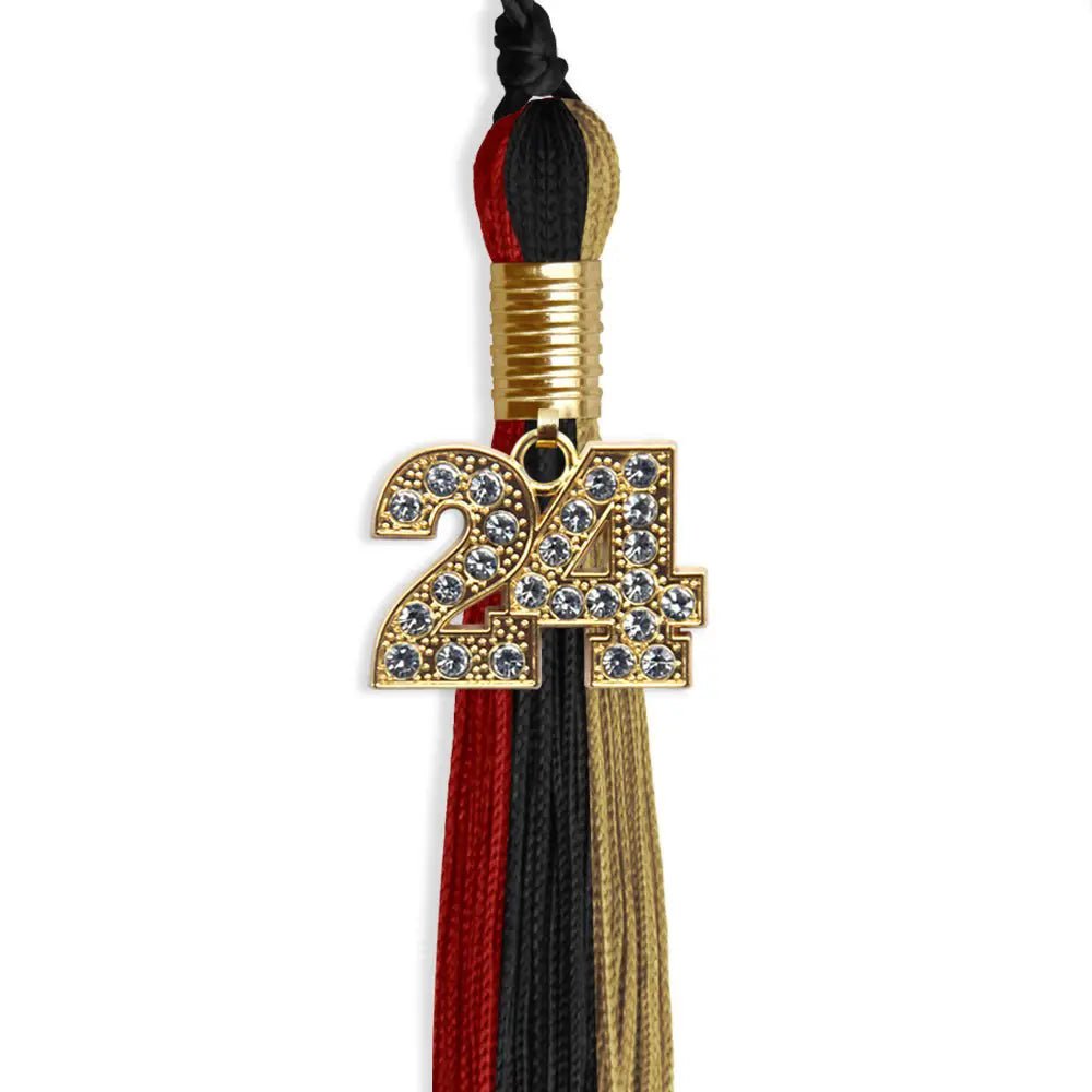 Black/Red/Antique Gold Graduation Tassel with Gold Bling Charm - Endea Graduation