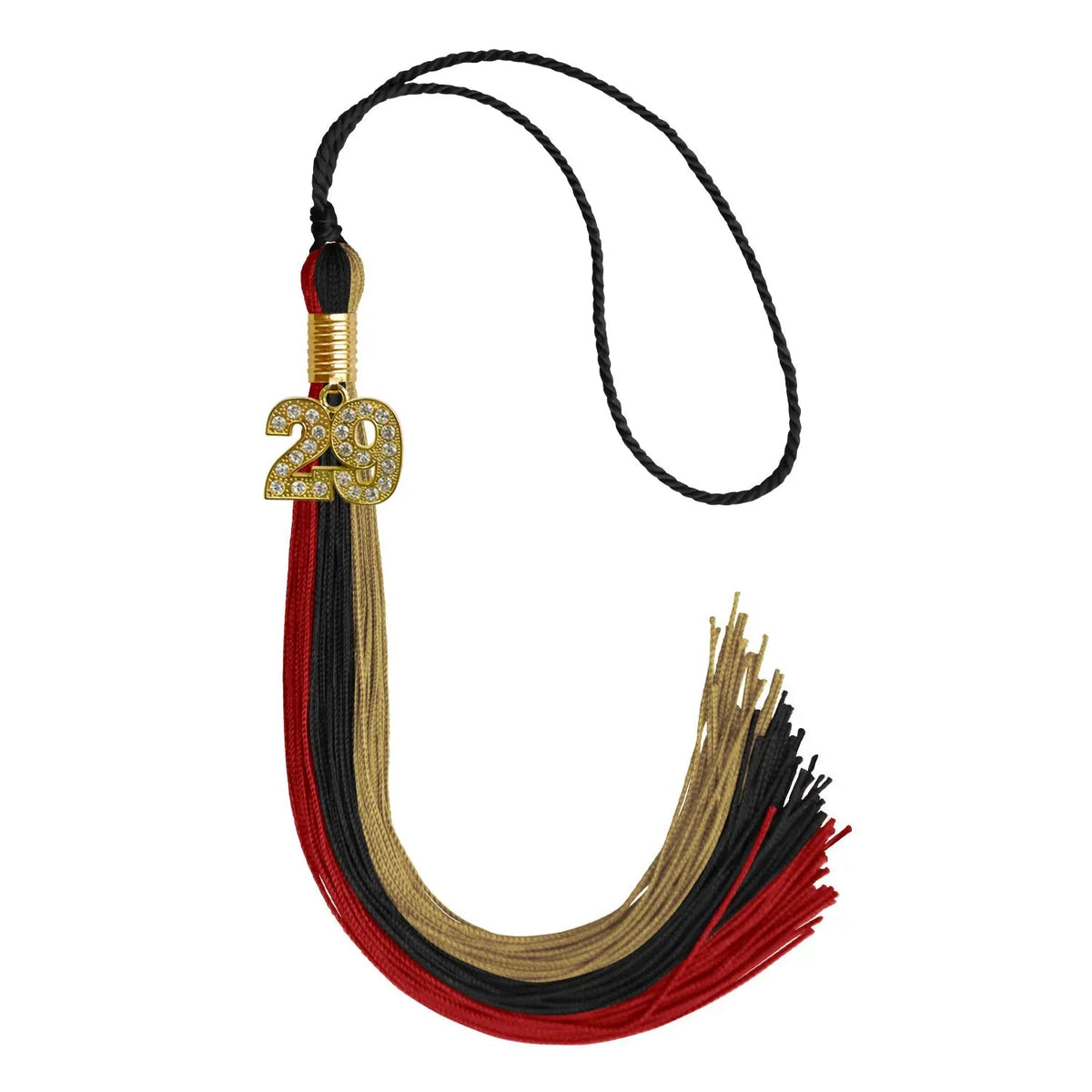 Black/Red/Antique Gold Graduation Tassel with Gold Bling Charm - Endea Graduation