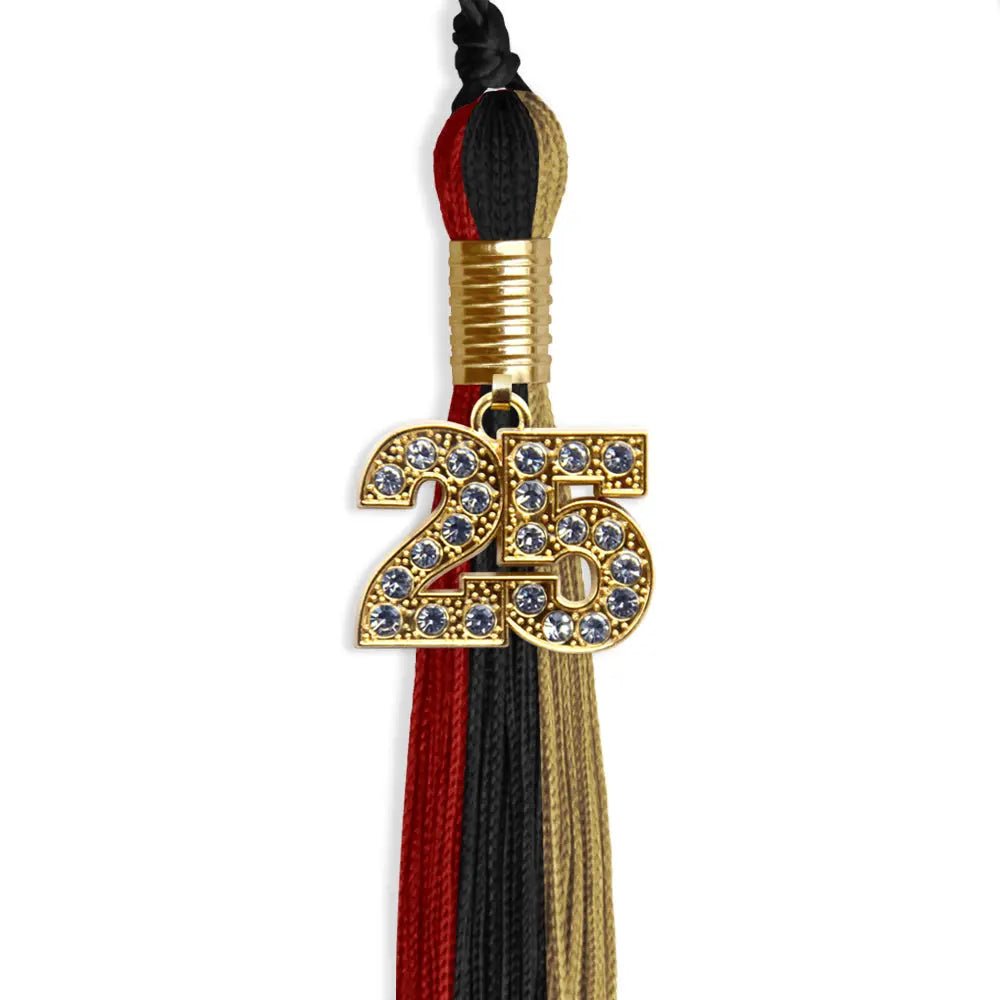 Black/Red/Antique Gold Graduation Tassel with Gold Bling Charm - Endea Graduation