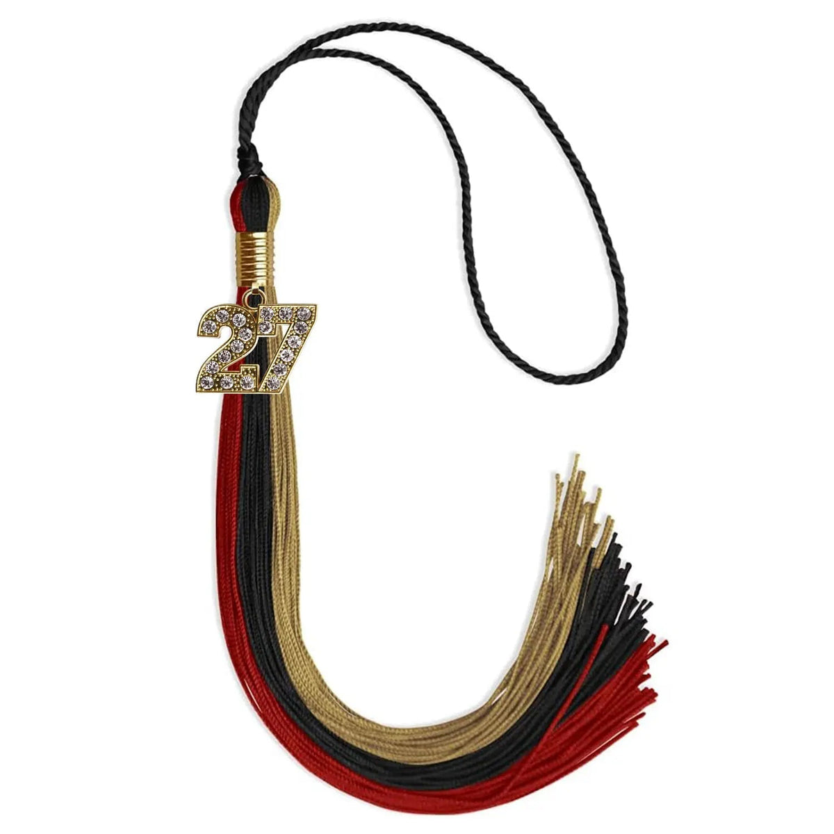 Black/Red/Antique Gold Graduation Tassel with Gold Bling Charm - Endea Graduation