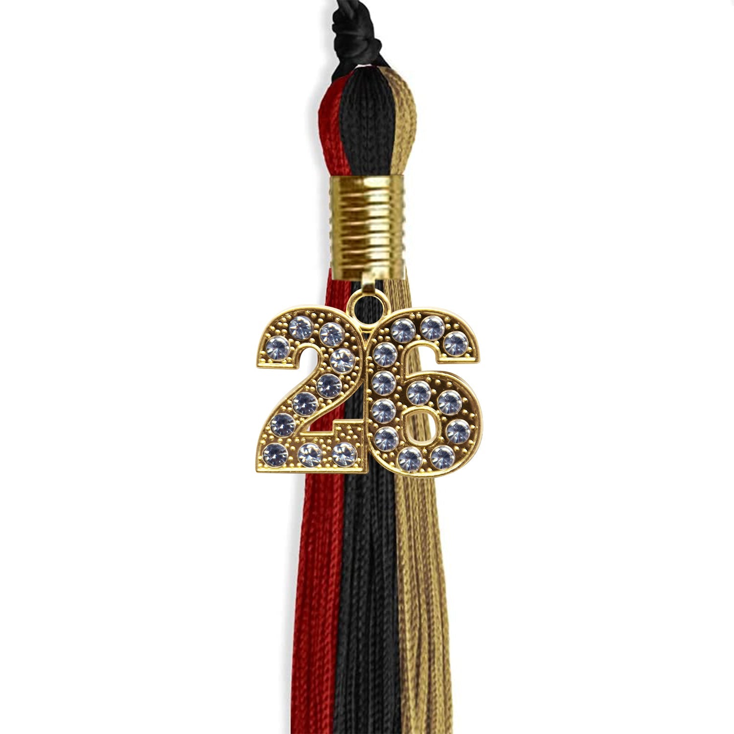 Black/Red/Antique Gold Graduation Tassel with Gold Date Drop - Endea Graduation