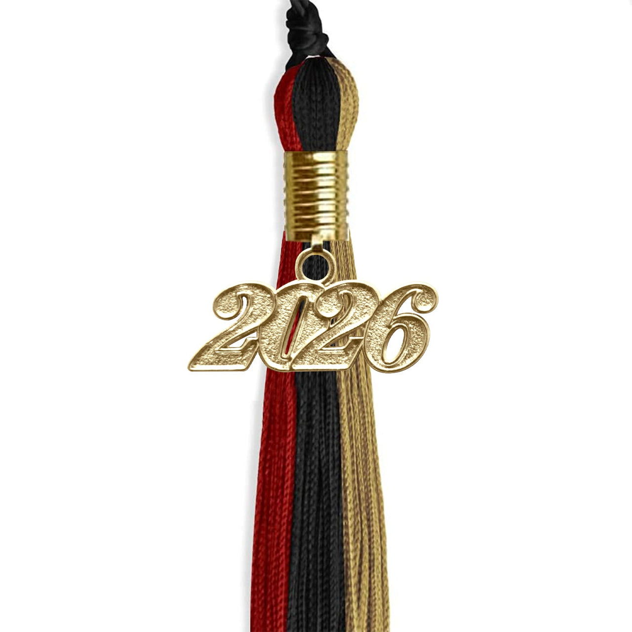 Black/Red/Antique Gold Graduation Tassel with Gold Date Drop - Endea Graduation
