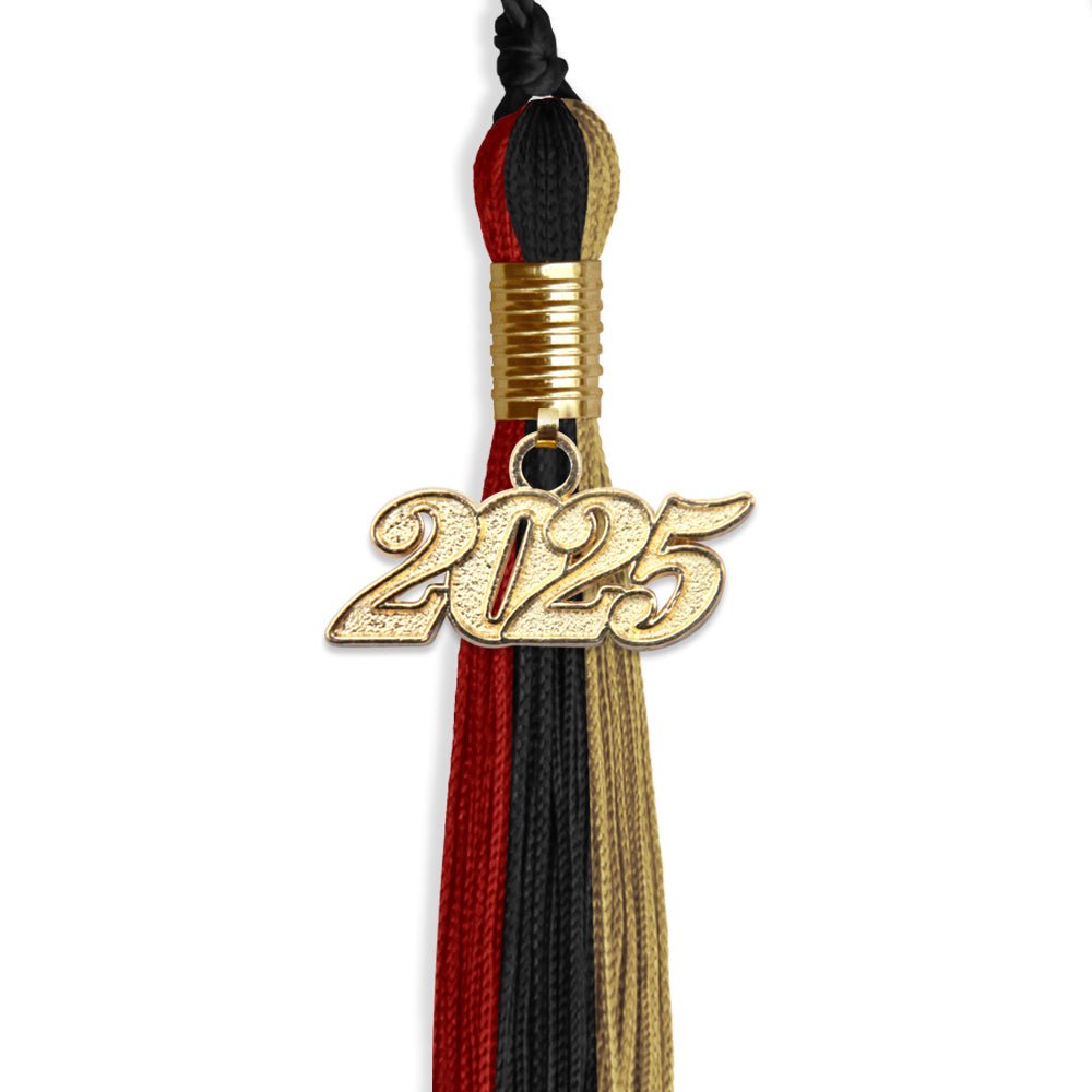 Black/Red/Antique Gold Graduation Tassel with Gold Date Drop - Endea Graduation