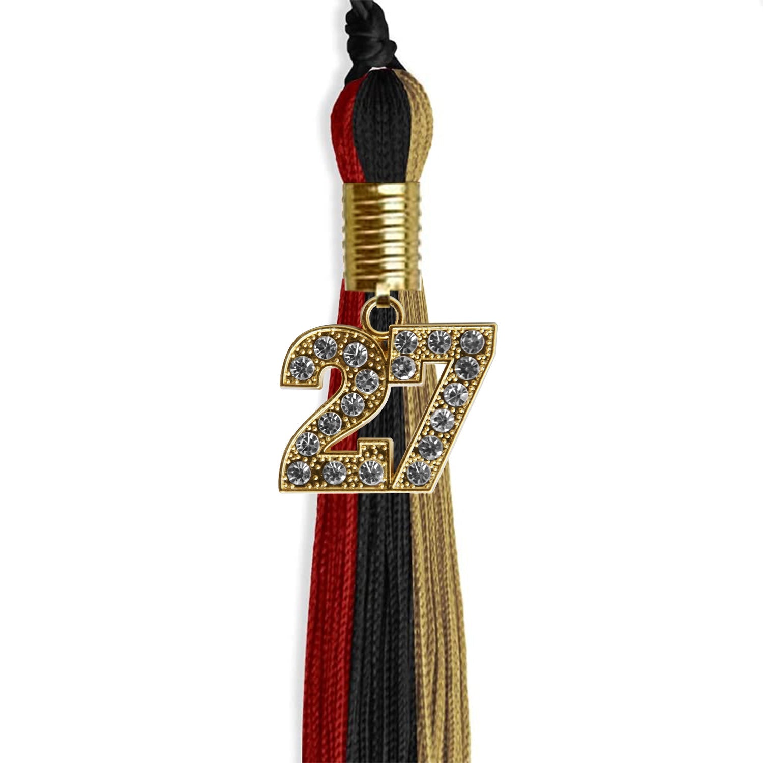 Black/Red/Antique Gold Graduation Tassel with Gold Date Drop - Endea Graduation