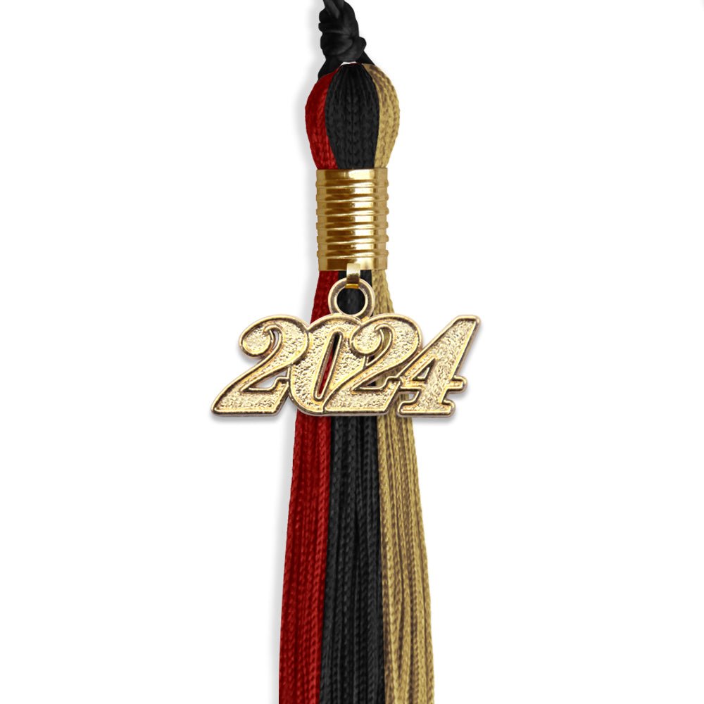 Black/Red/Antique Gold Graduation Tassel with Gold Date Drop - Endea Graduation