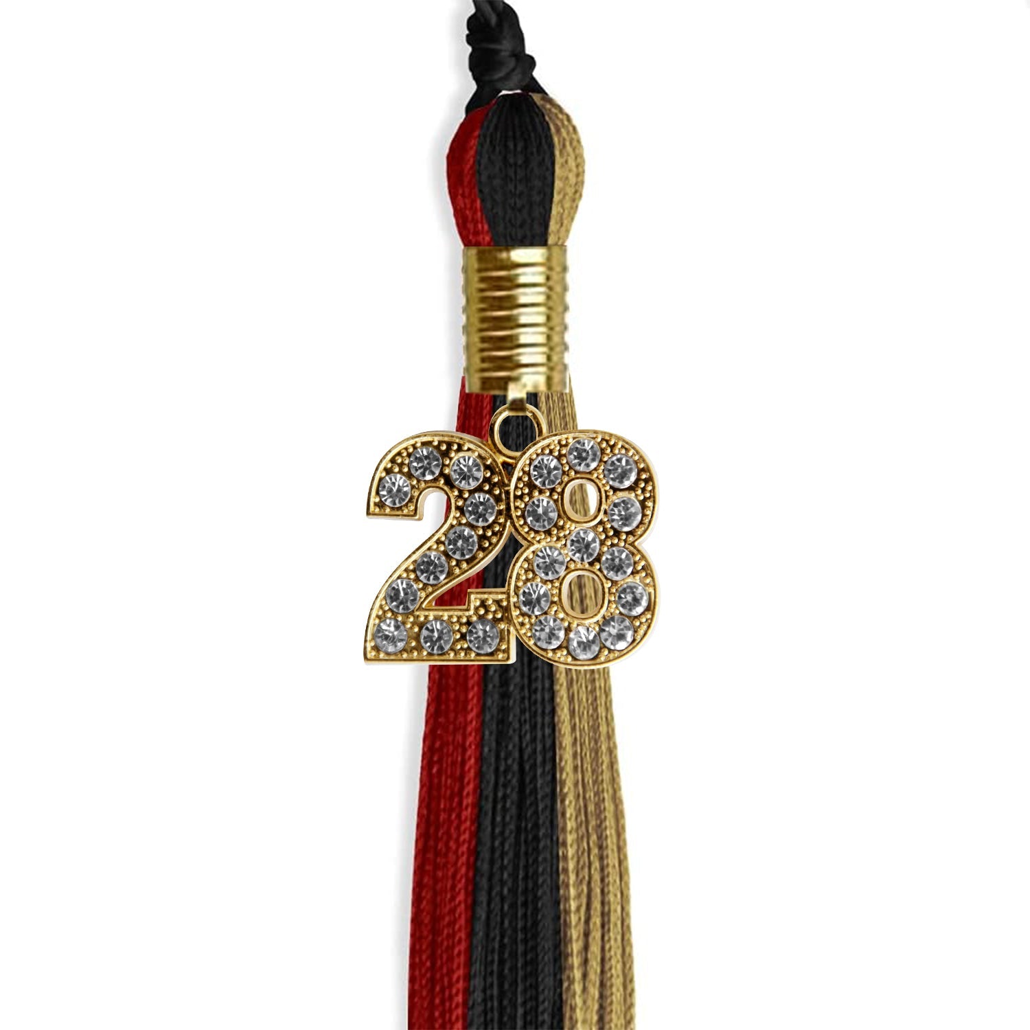 Black/Red/Antique Gold Graduation Tassel with Gold Date Drop - Endea Graduation