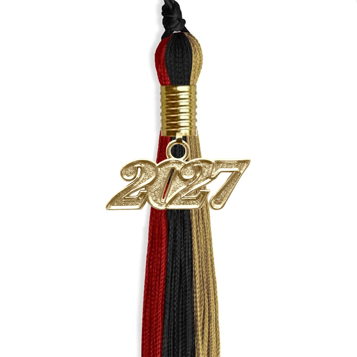 Black/Red/Antique Gold Graduation Tassel with Gold Date Drop - Endea Graduation