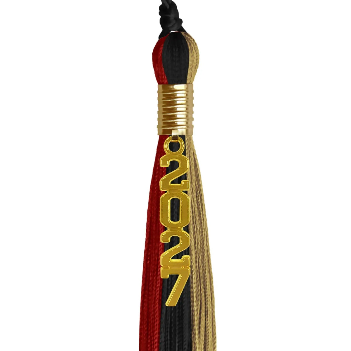 Black/Red/Antique Gold Graduation Tassel with Gold Stacked Date Drop - Endea Graduation