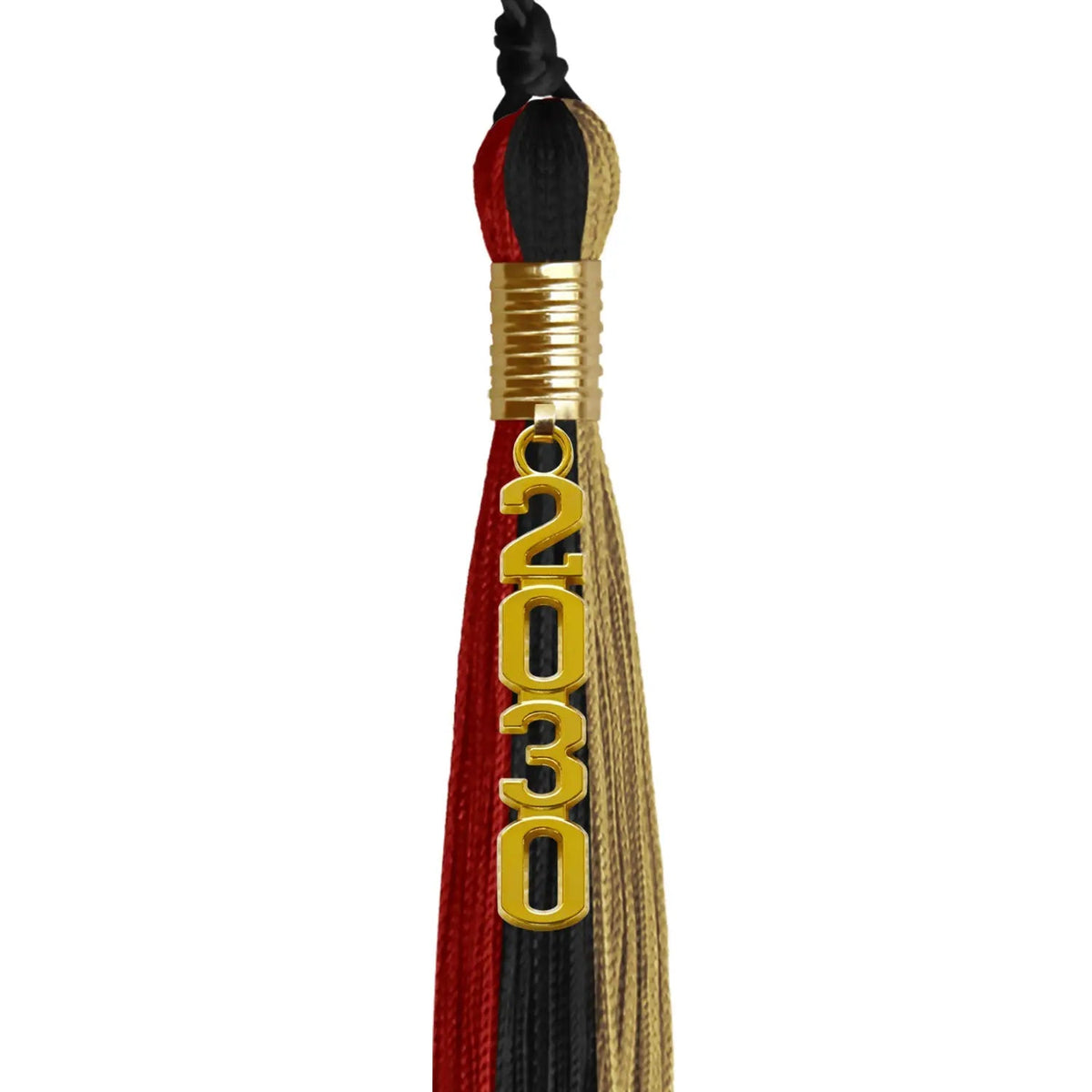 Black/Red/Antique Gold Graduation Tassel with Gold Stacked Date Drop - Endea Graduation