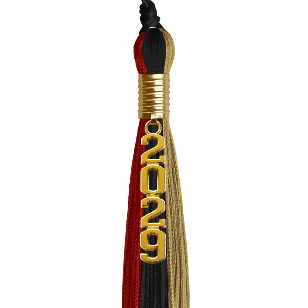 Black/Red/Antique Gold Graduation Tassel with Gold Stacked Date Drop - Endea Graduation