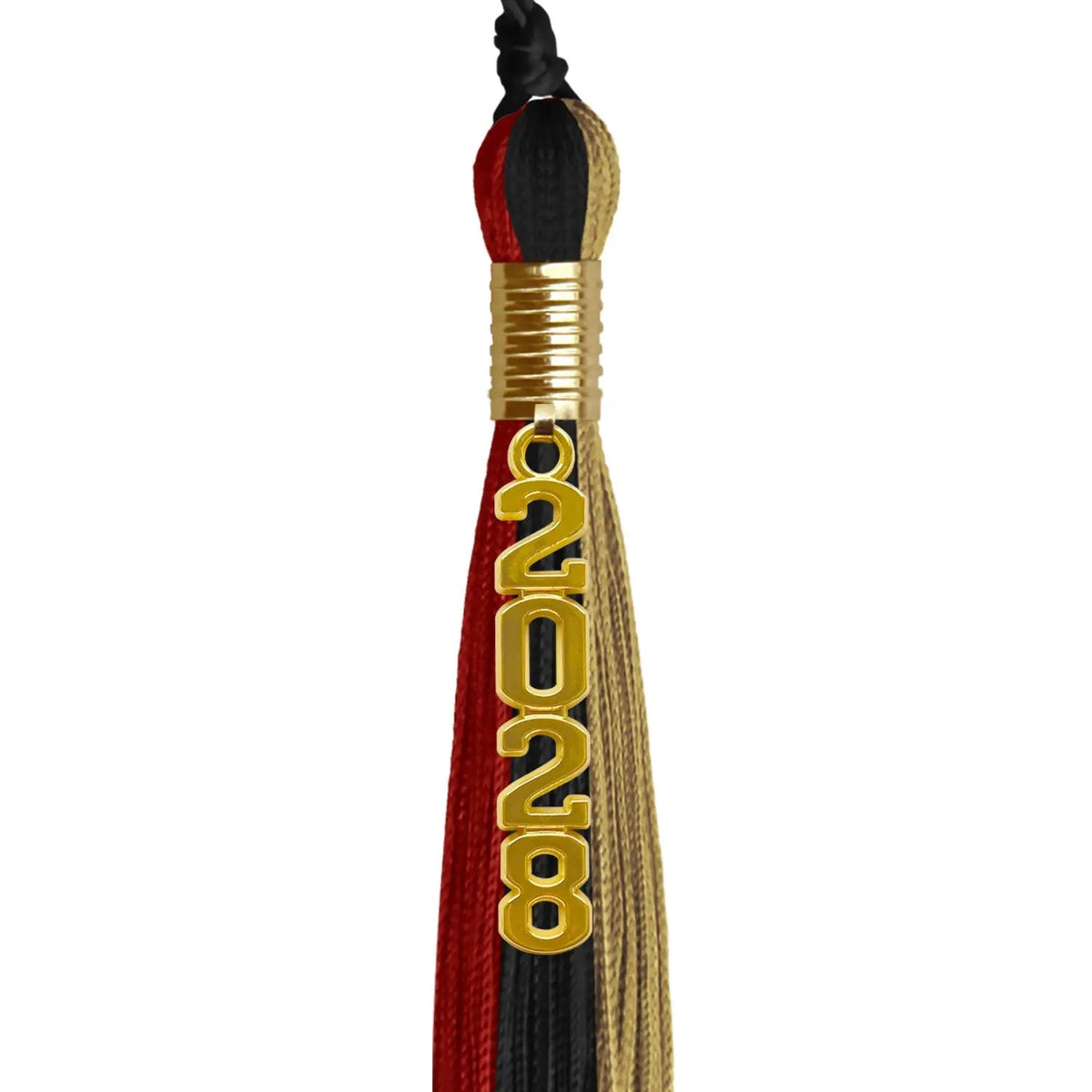 Black/Red/Antique Gold Graduation Tassel with Gold Stacked Date Drop - Endea Graduation