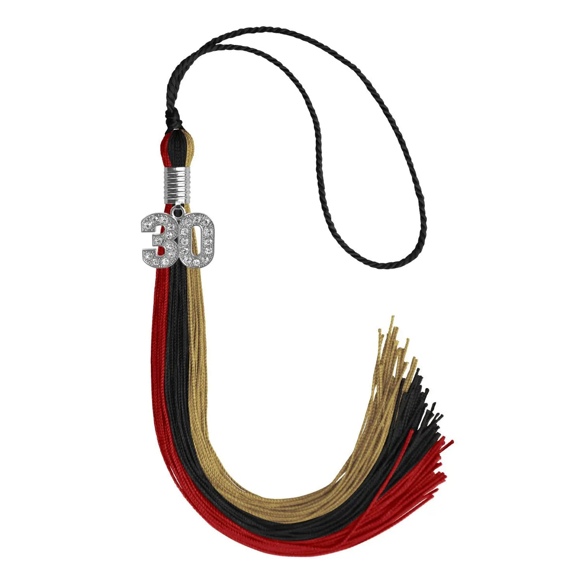 Black/Red/Antique Gold Graduation Tassel with Silver Bling Charm - Endea Graduation