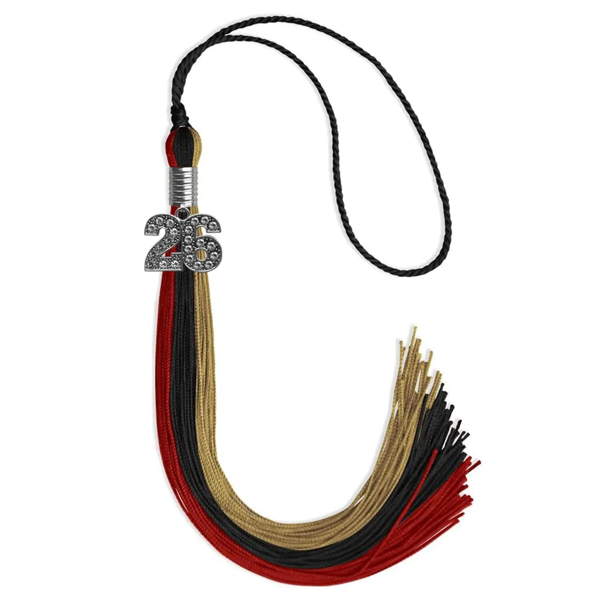 Black/Red/Antique Gold Graduation Tassel with Silver Bling Charm - Endea Graduation