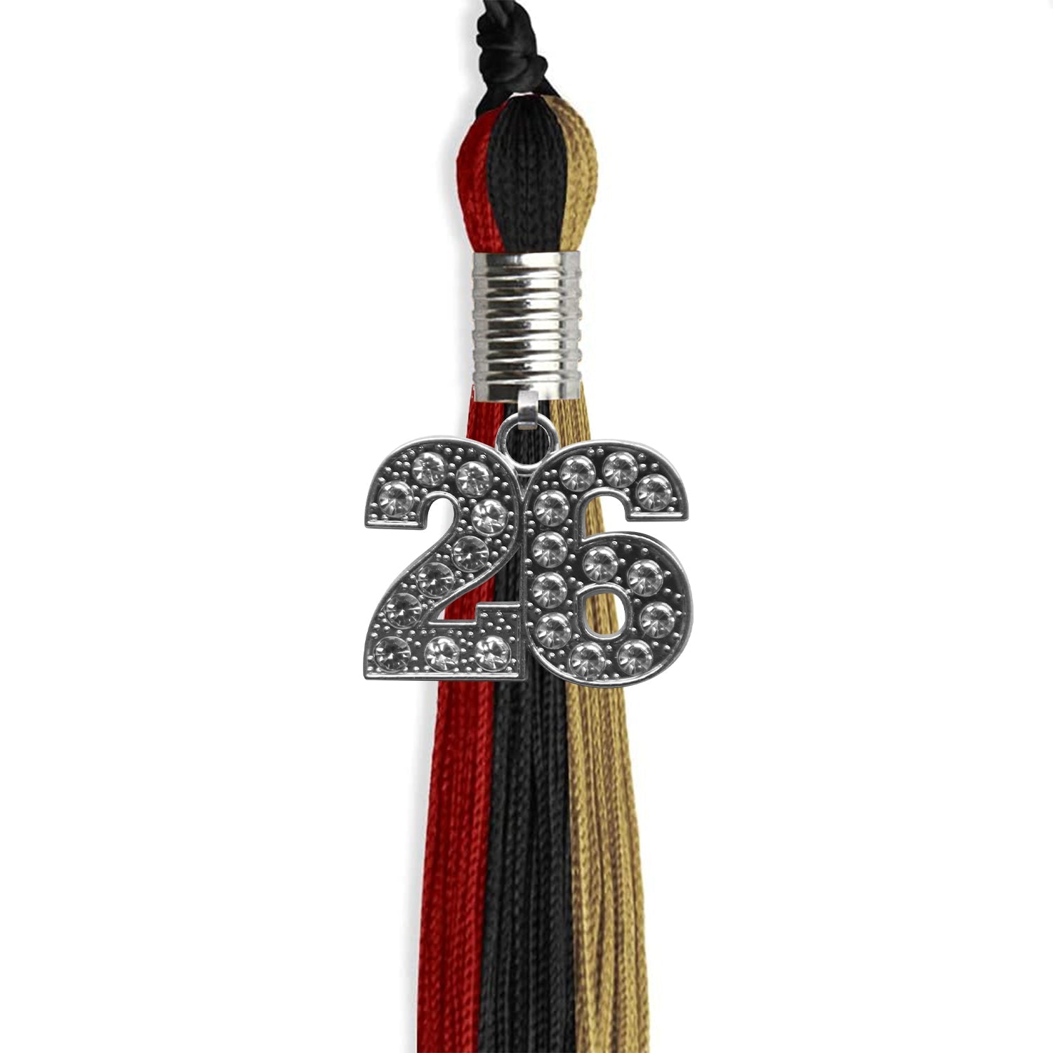 Black/Red/Antique Gold Graduation Tassel with Silver Date Drop - Endea Graduation