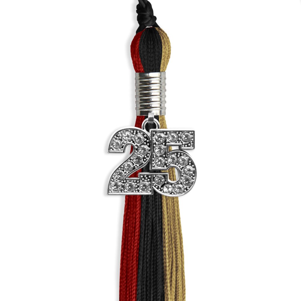 Black/Red/Antique Gold Graduation Tassel with Silver Date Drop - Endea Graduation