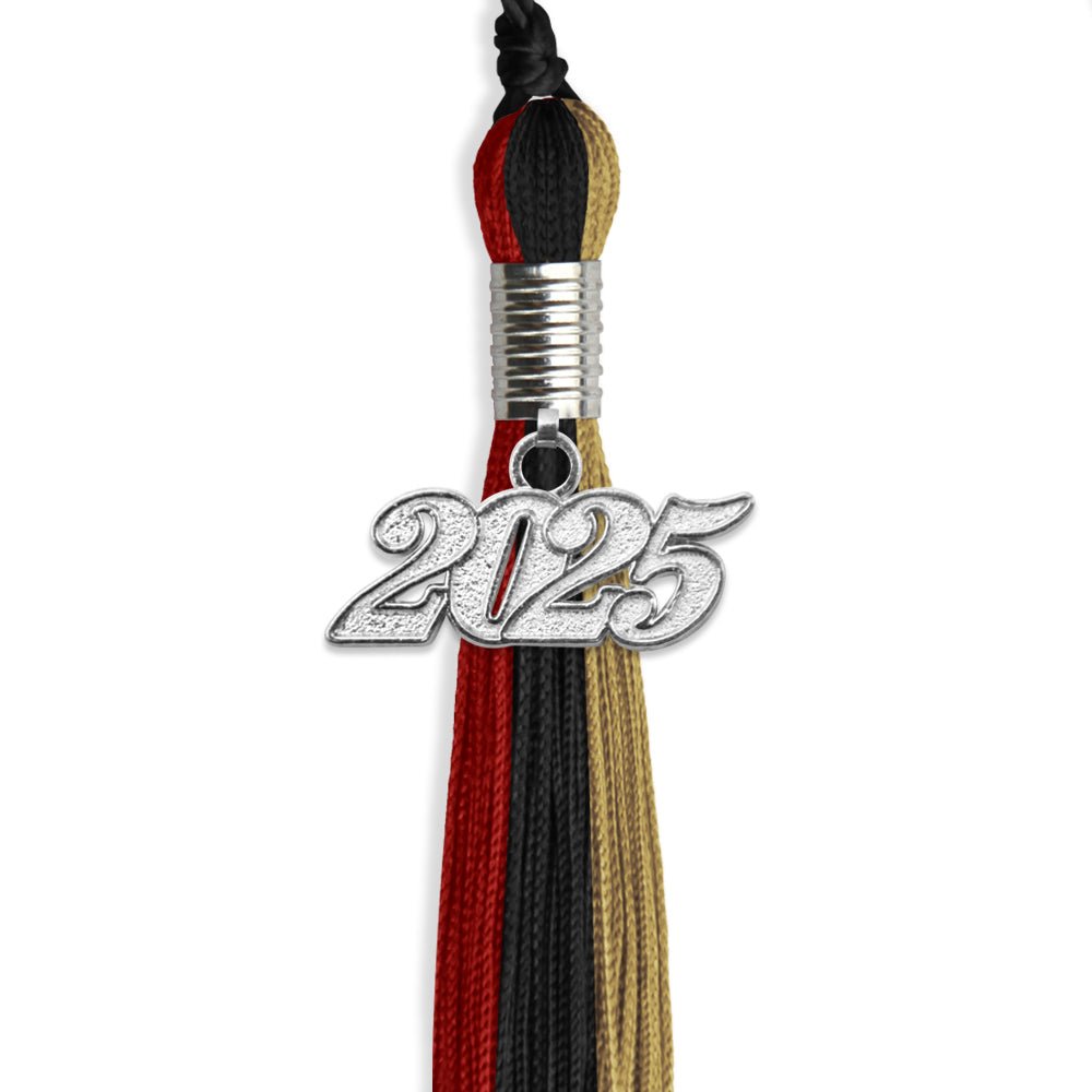 Black/Red/Antique Gold Graduation Tassel with Silver Date Drop - Endea Graduation