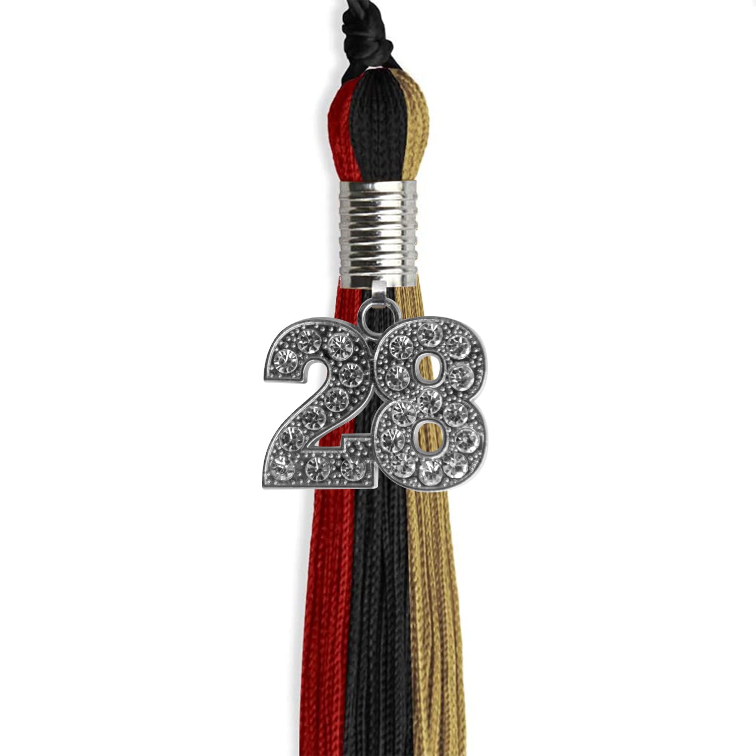 Black/Red/Antique Gold Graduation Tassel with Silver Date Drop - Endea Graduation