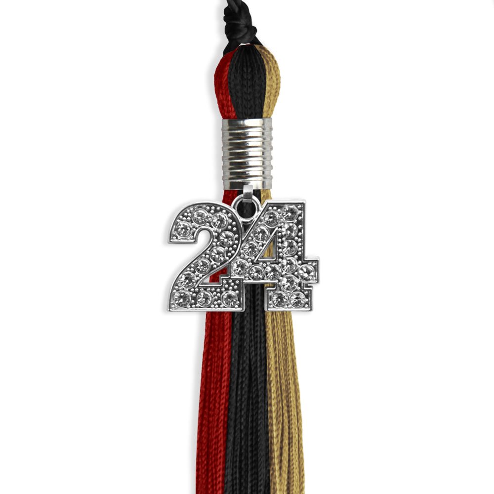 Black/Red/Antique Gold Graduation Tassel with Silver Date Drop - Endea Graduation