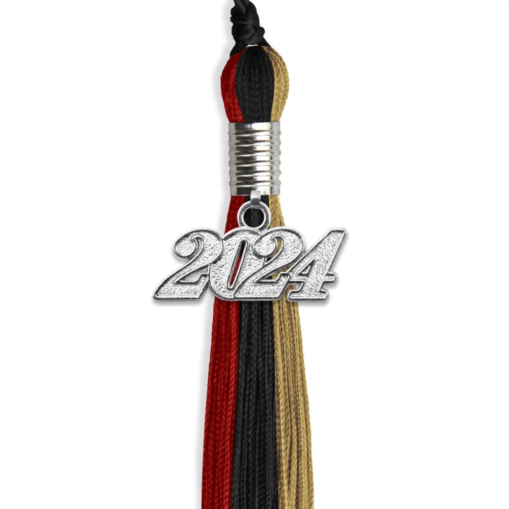 Black/Red/Antique Gold Graduation Tassel with Silver Date Drop - Endea Graduation