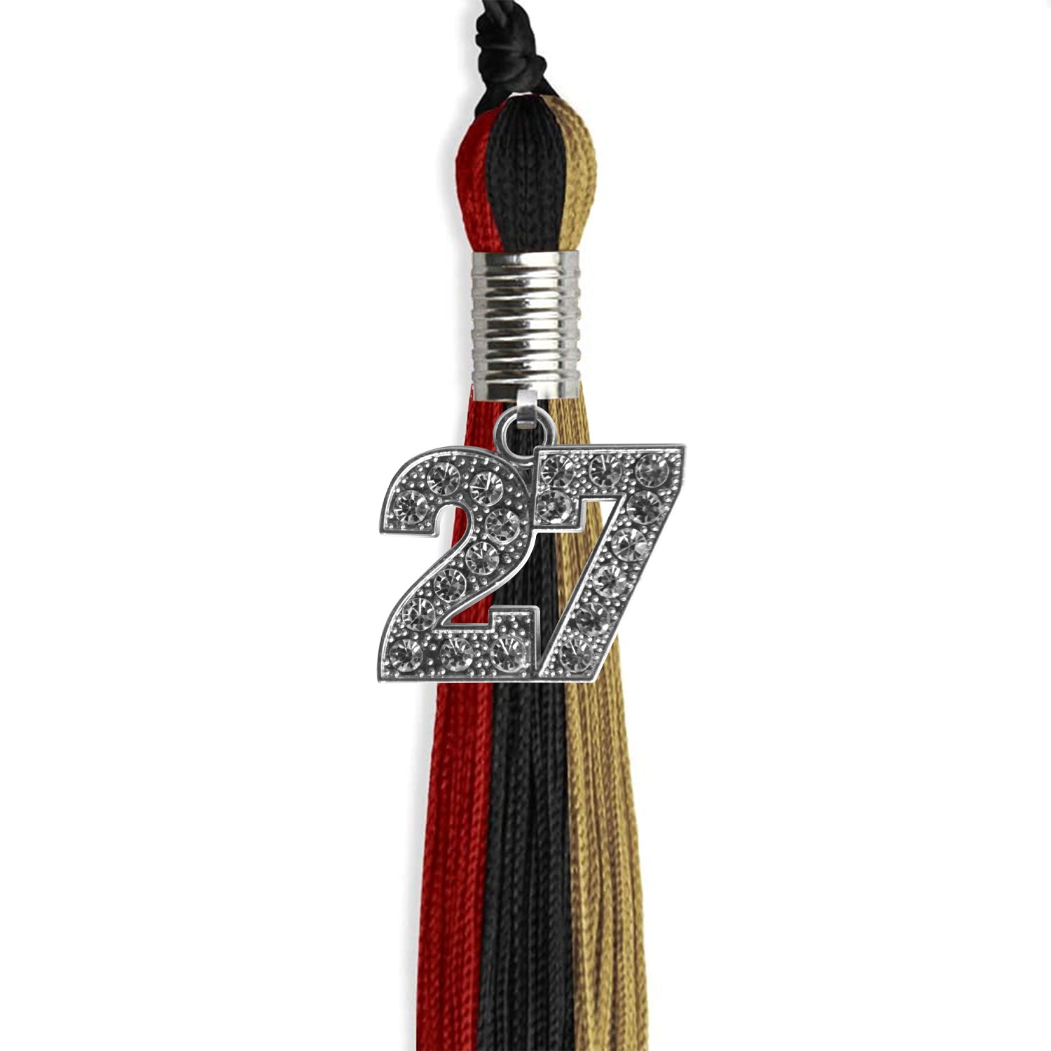 Black/Red/Antique Gold Graduation Tassel with Silver Date Drop - Endea Graduation