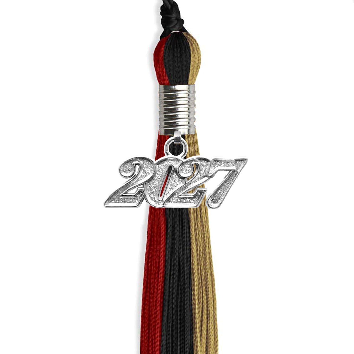 Black/Red/Antique Gold Graduation Tassel with Silver Date Drop - Endea Graduation