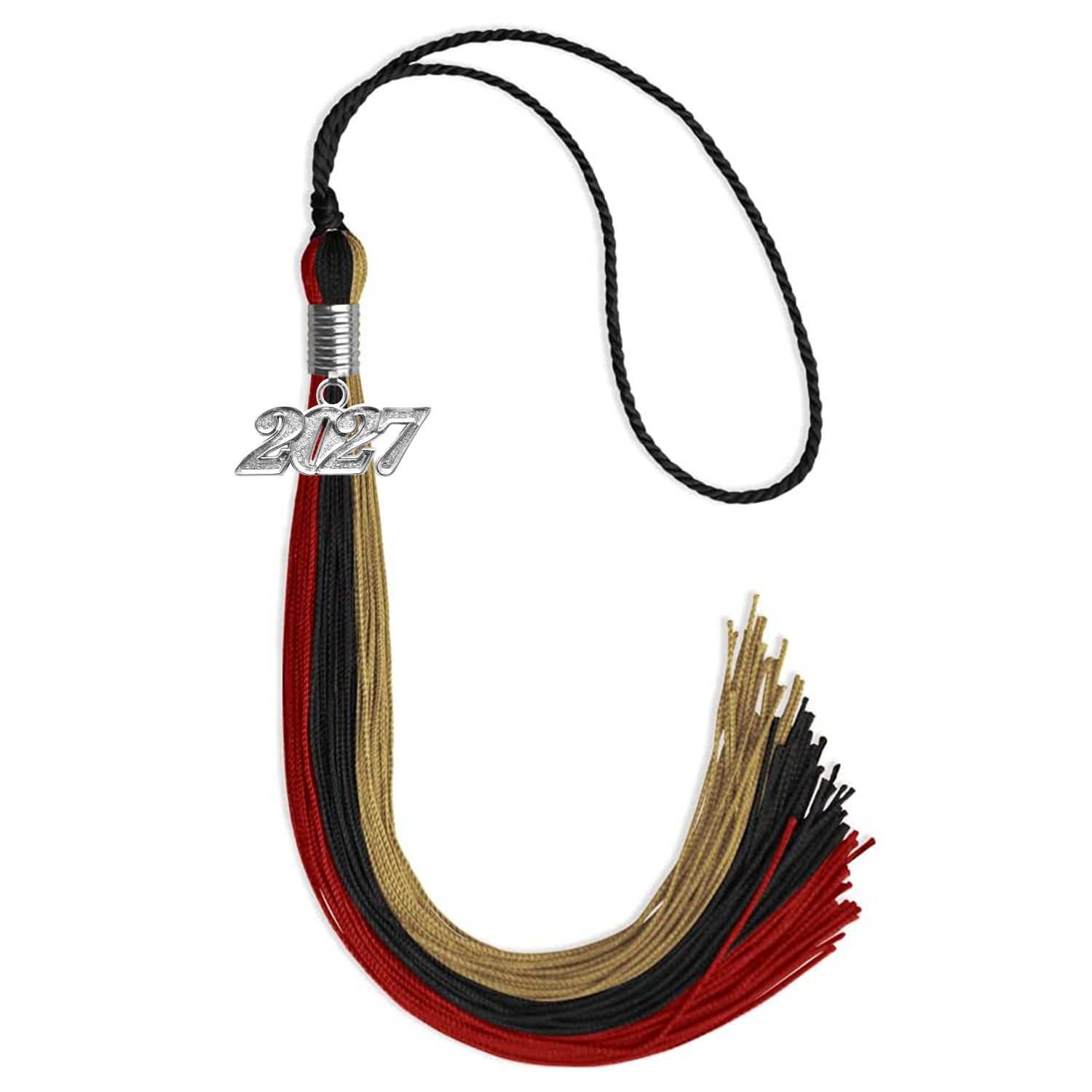 Black/Red/Antique Gold Graduation Tassel with Silver Date Drop - Endea Graduation