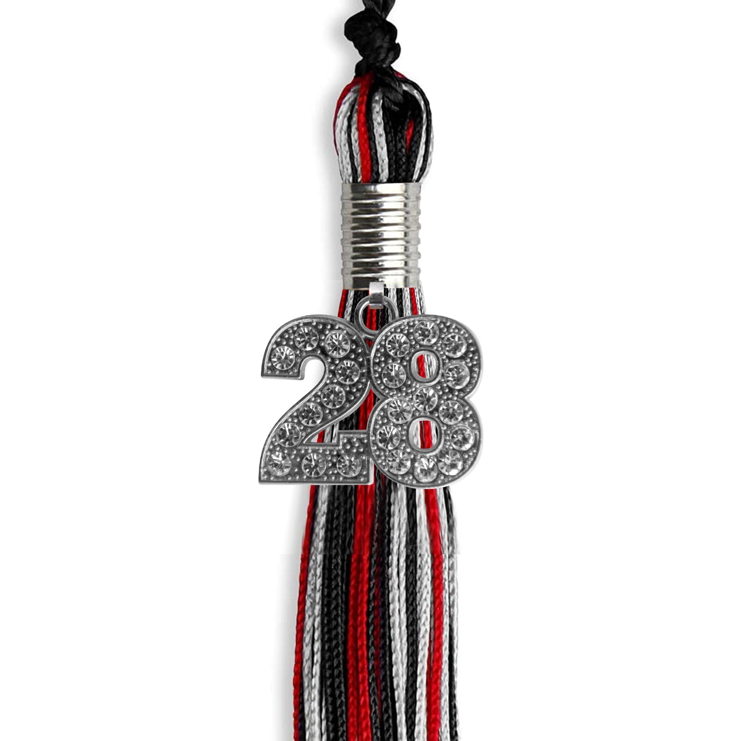 Black/Red/Silver Mixed Color Graduation Tassel with Silver Date Drop - Endea Graduation