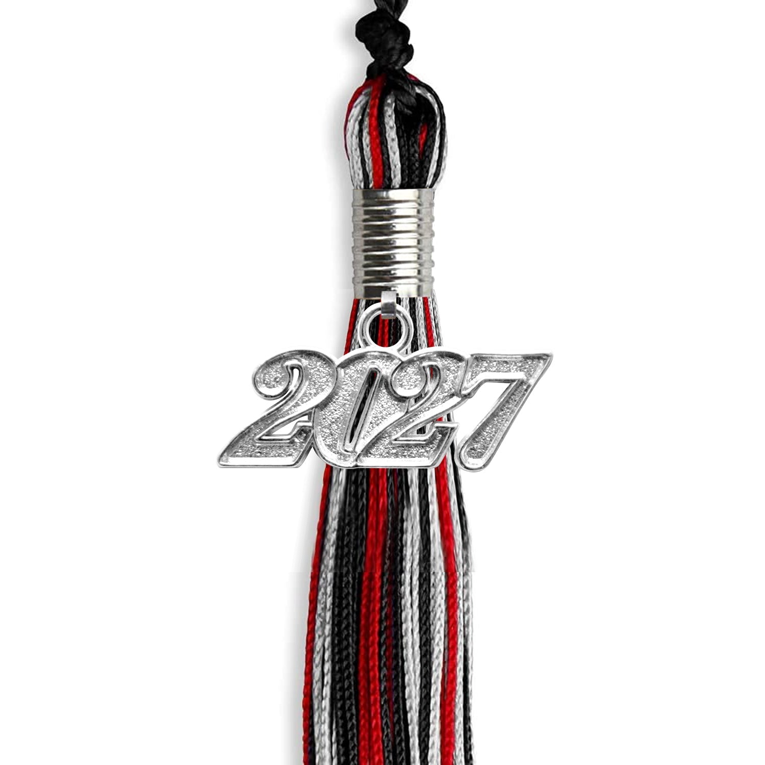 Black/Red/Silver Mixed Color Graduation Tassel with Silver Date Drop - Endea Graduation