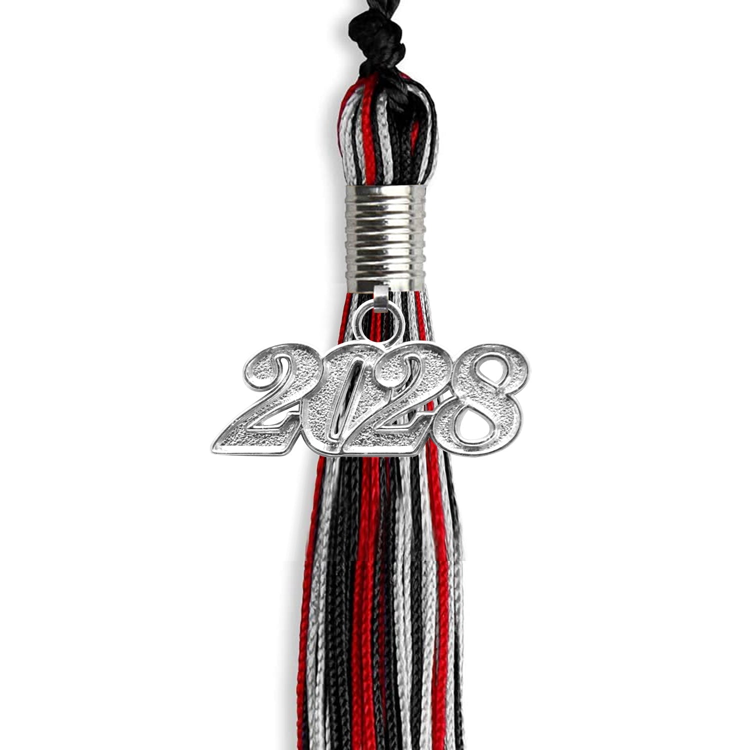 Black/Red/Silver Mixed Color Graduation Tassel with Silver Date Drop - Endea Graduation