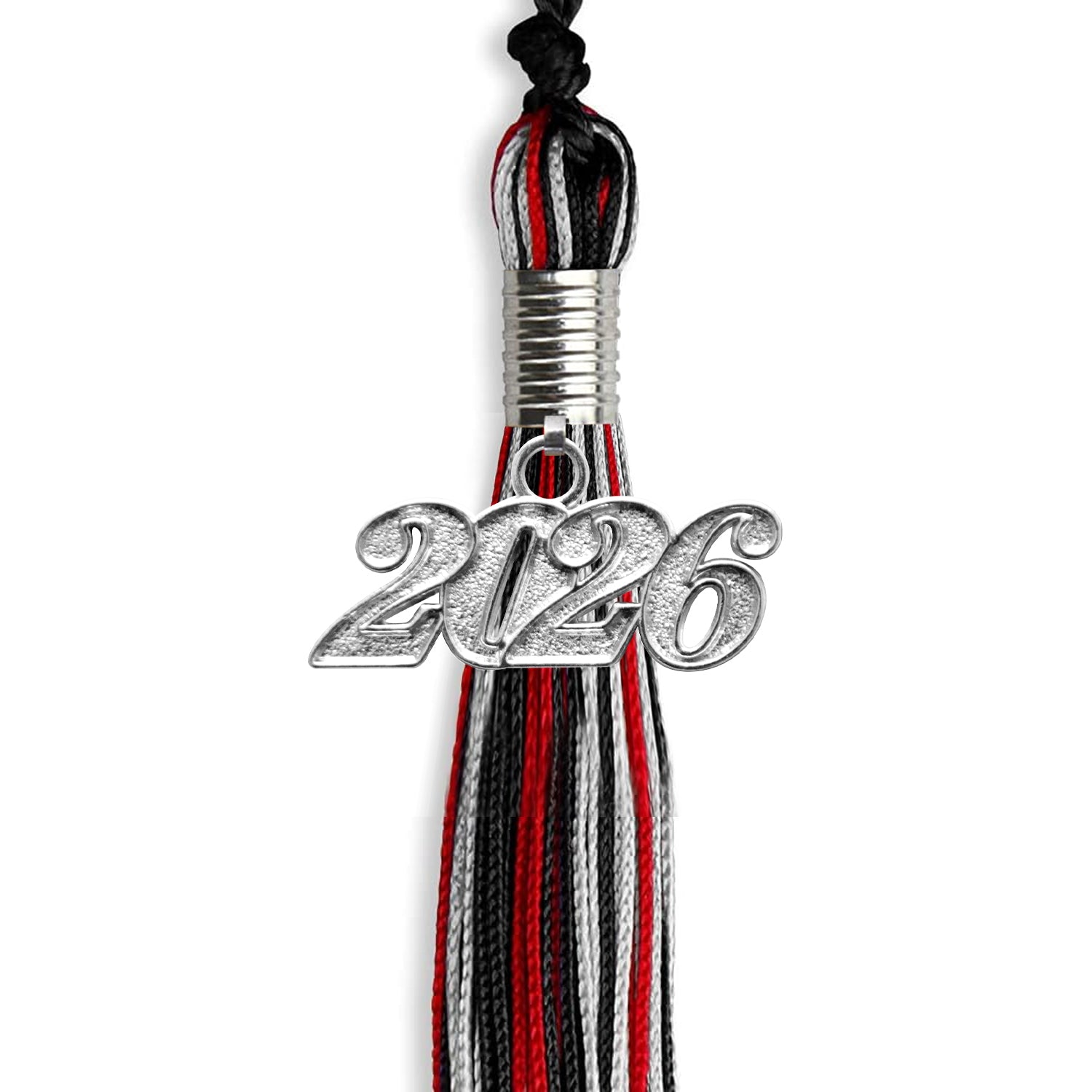 Black/Red/Silver Mixed Color Graduation Tassel with Silver Date Drop - Endea Graduation