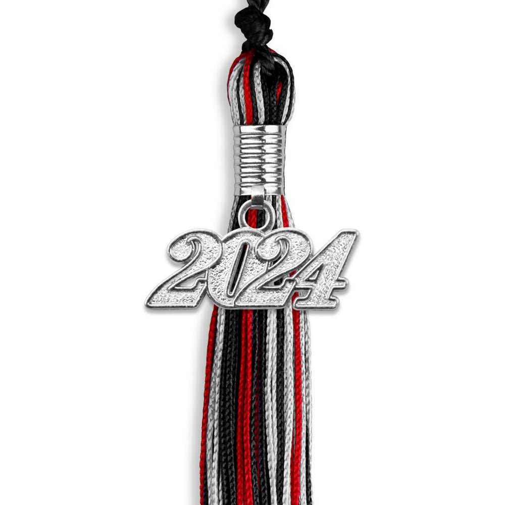 Black/Red/Silver Mixed Color Graduation Tassel with Silver Date Drop - Endea Graduation