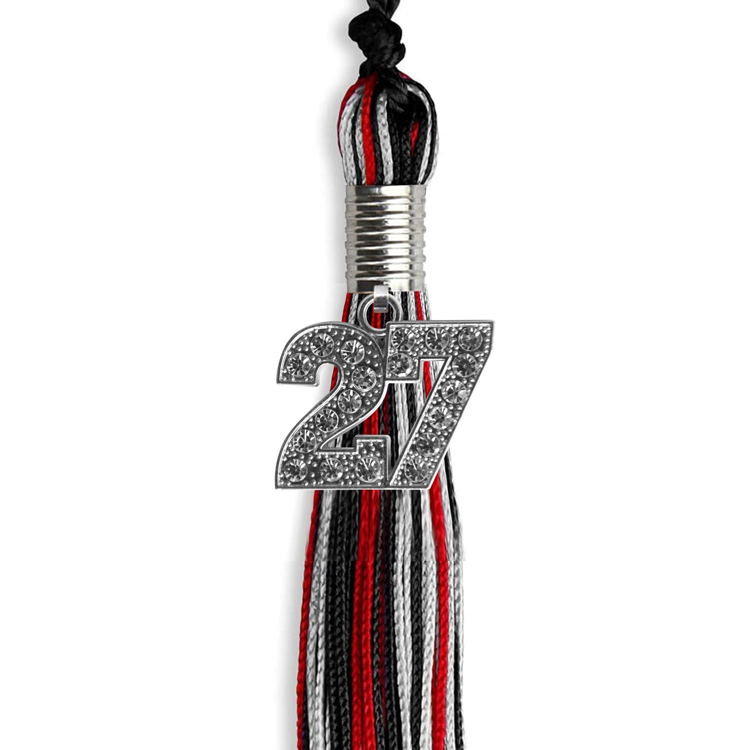 Black/Red/Silver Mixed Color Graduation Tassel with Silver Date Drop - Endea Graduation