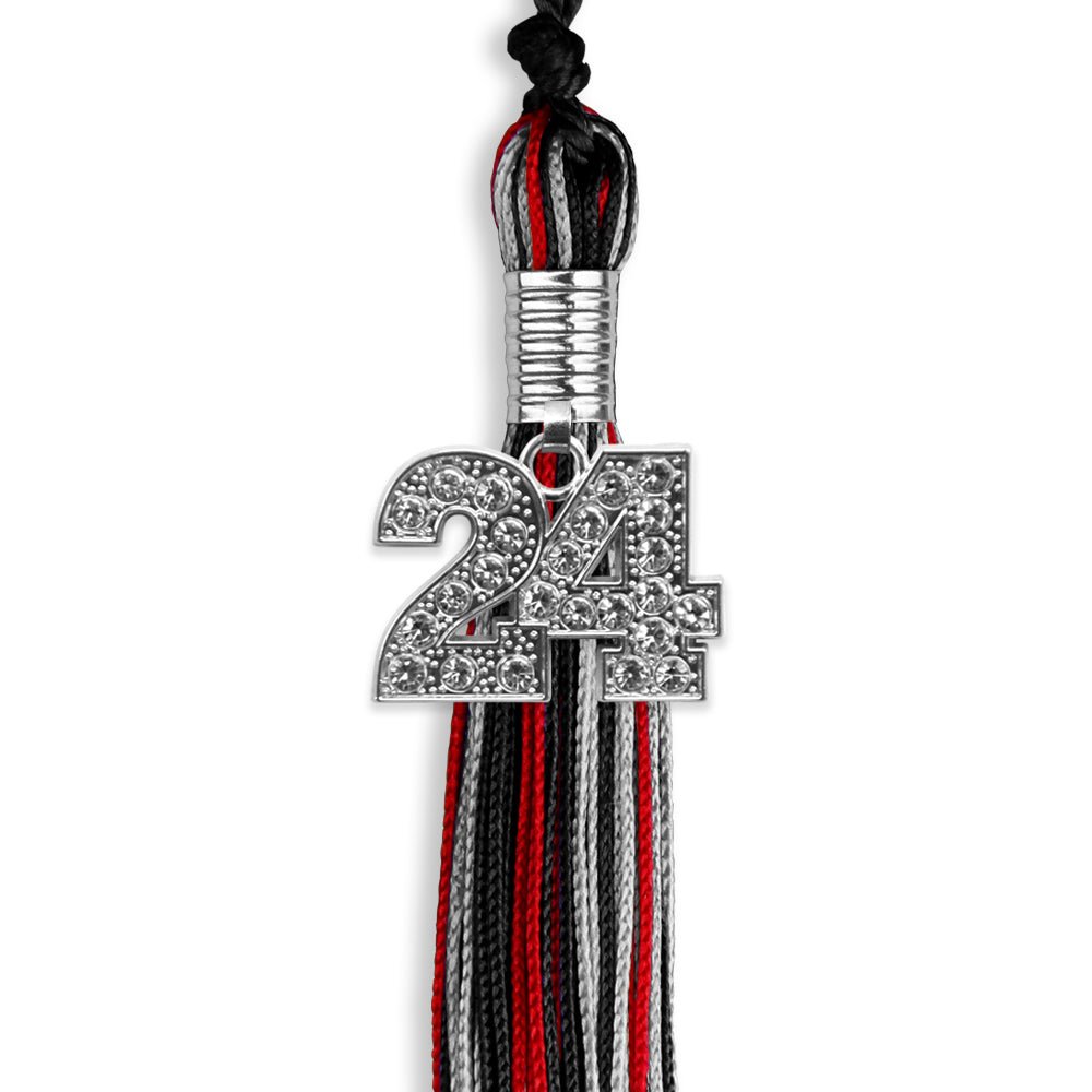 Black/Red/Silver Mixed Color Graduation Tassel with Silver Date Drop - Endea Graduation